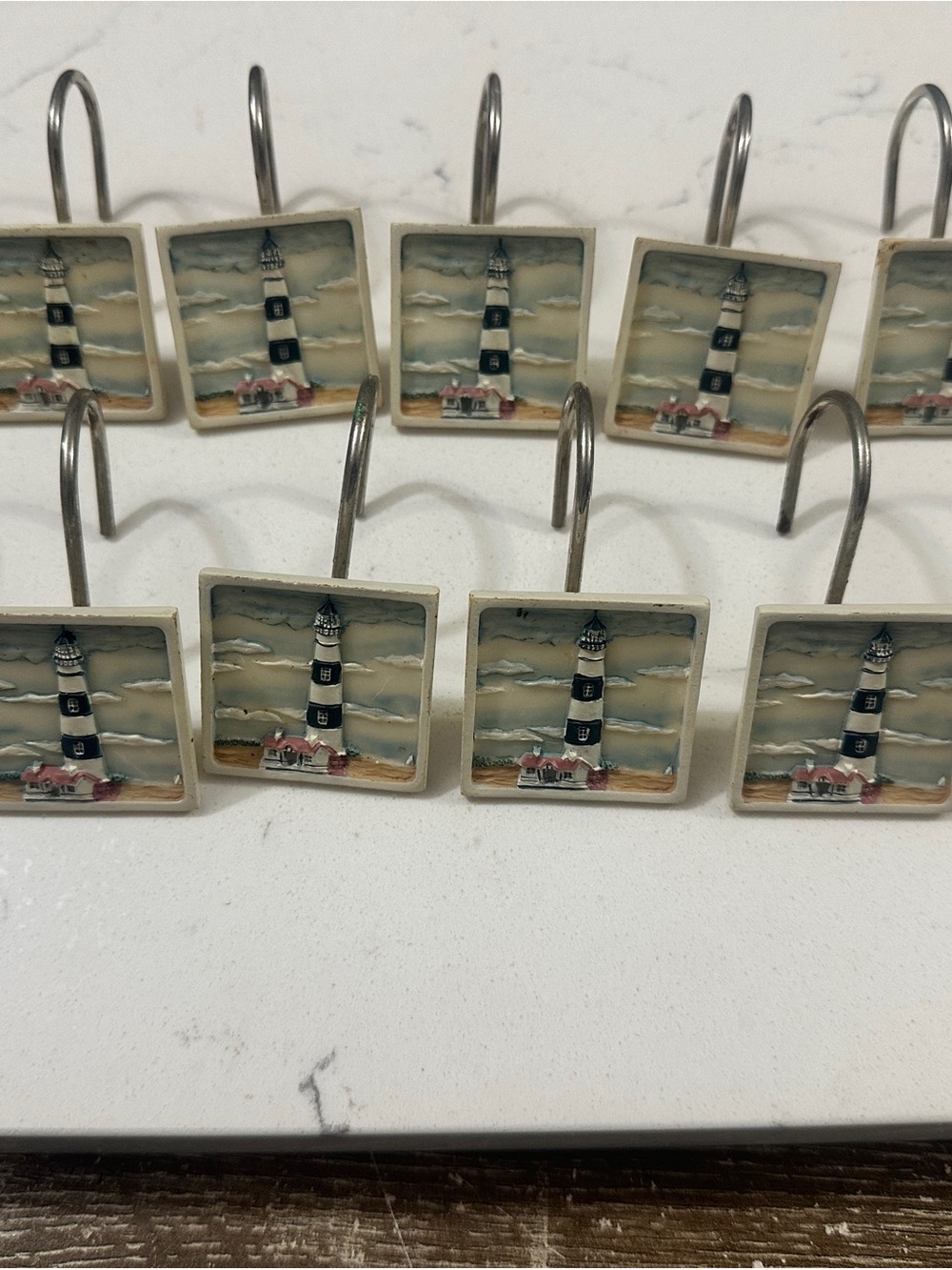 Lighthouse Tile Shower Curtain Hooks - White and Black